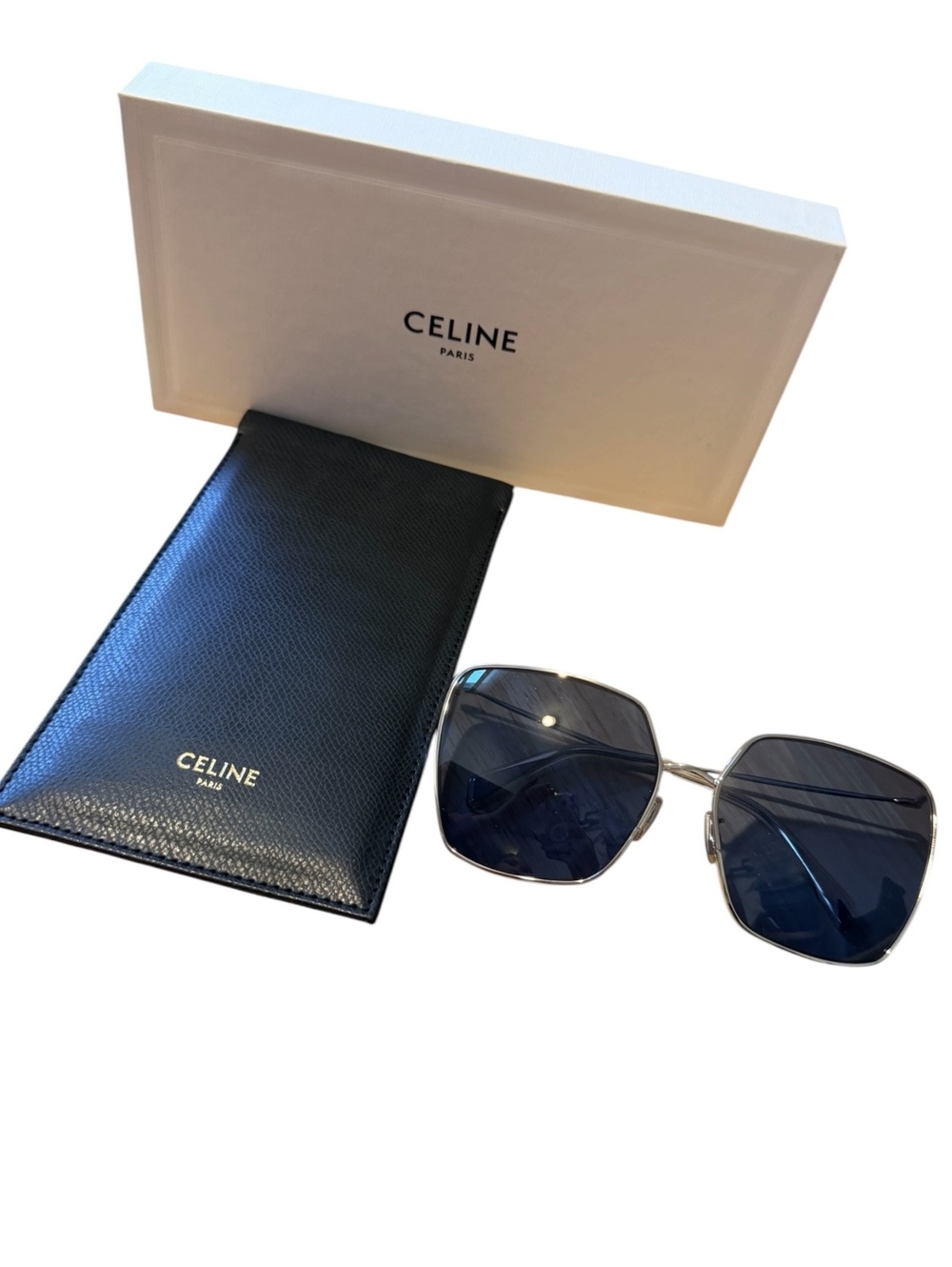 Celine CL40135U 16V Silver Blue Sunglasses 65mm New with Case and Box
